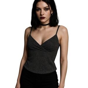 VTG‎ 90s A Fortiori Metallic Silver Black Cami Top Y2K Shimmer Tank Sleeveless